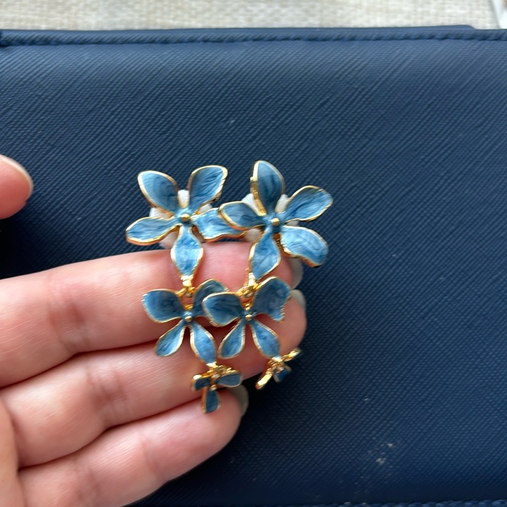 Blue enamel flower Dangle Earrings